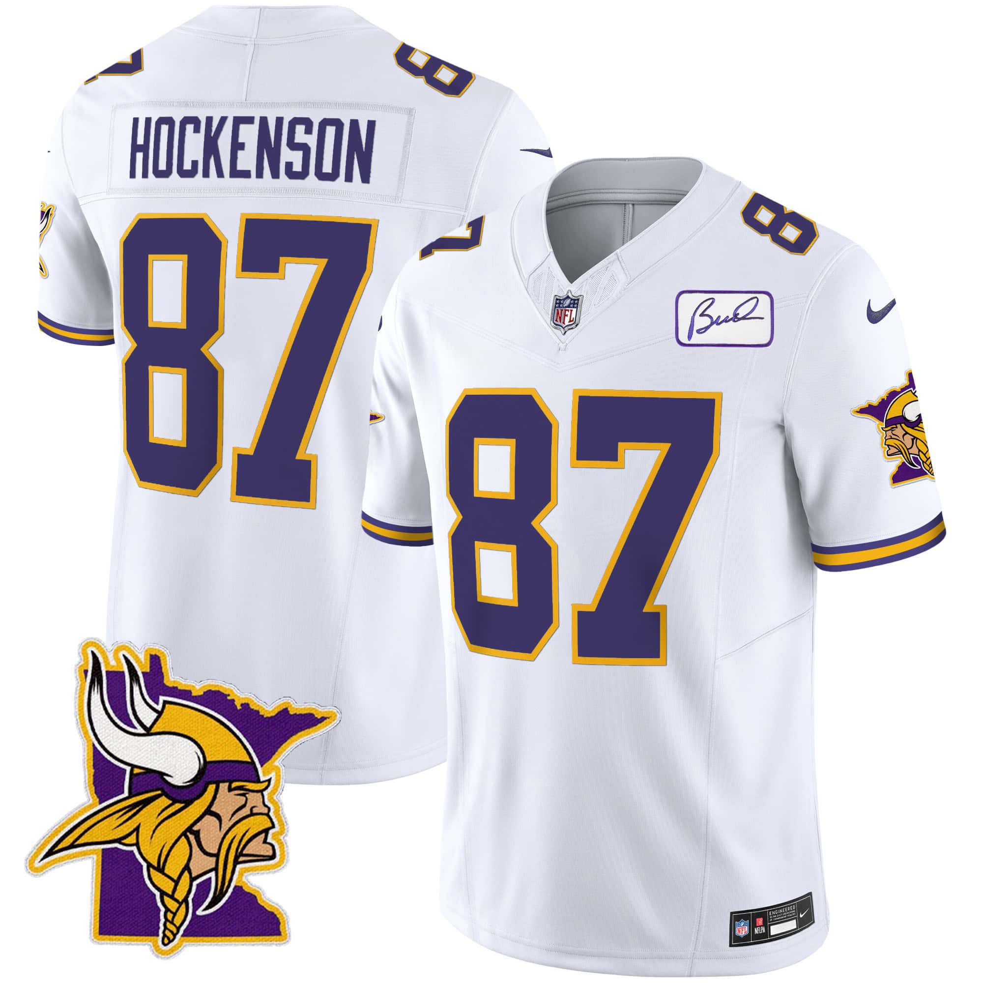 Men Minnesota Vikings 87 Hockenson White 2024 Nike Patch Classic Limited NFL Jersey